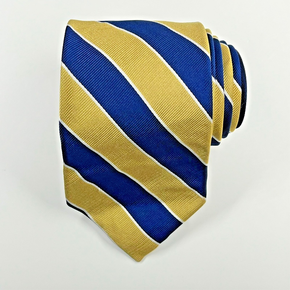 Tommy Hilfiger Repp Silk Men's Necktie Navy Gold Striped Classic Preppy Career‎